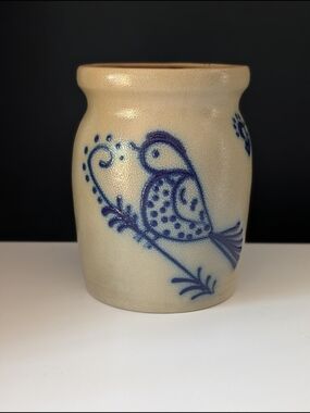 Vintage 1994 BBP Beaumont Brothers Cobalt Blue Bird Pottery Crock